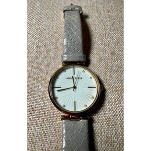 Anne Klein Women's Gray Faux Snake Embossed Leather Strap Round Face Watch Gold